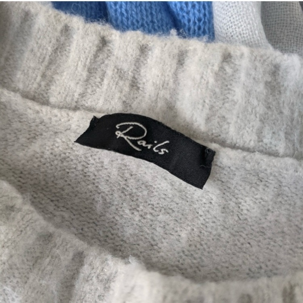 Rails Perci Lightning Bolt Sweater Grey White Cashmere Blend Crew Neck Small - Picture 6 of 9
